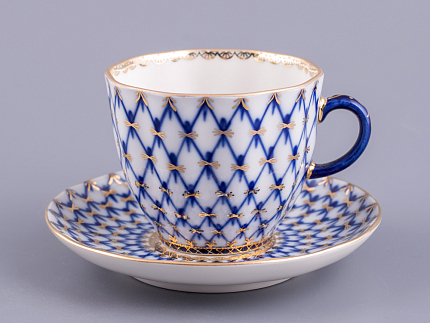 Чашка с блюдцем кофейная 140 мл.,  форма Тюльпан,  рисунок Кобальтовая сетка арт. 81.10106.00.1