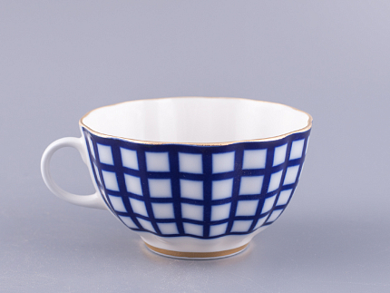 Чашка с блюдцем чайная 250 мл форма Тюльпан рисунок Кобальтовая клетка арт. 81.14860.00.1