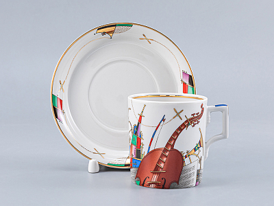 Чашка с блюдцем чайная форма Гербовая рисунок Музыкальные инструменты арт. 81.28040.00.1