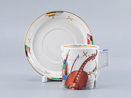 Чашка с блюдцем чайная форма Гербовая рисунок Музыкальные инструменты арт. 81.28040.00.1