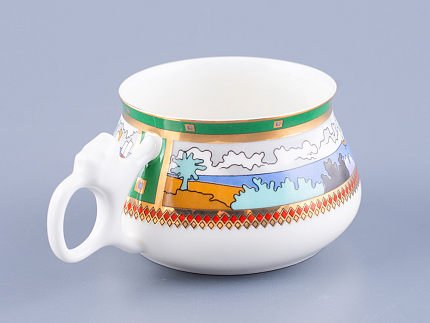 Чашка с блюдцем кофейная 180 мл.,  форма Билибина,  рисунок  Деревня на озере  арт. 81.15225.00.1