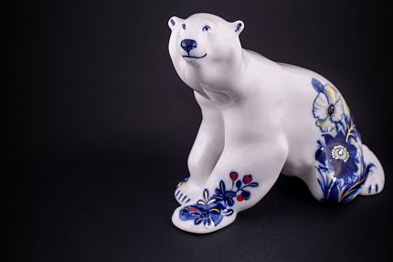 Скульптура Медведь сидит, большой размер, рисунок Флора Арктики, арт 62.16416.00.1