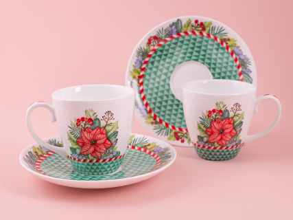 Набор бокалов с блюдцем 2шт форма Весна, рисунок Зимняя история (зеленый) арт. 81.11373.00.1, 