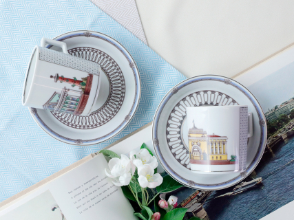 Чашка с блюдцем чайная, форма Гербовая, рисунок Серебряный город 3, арт. 81.32586.00.1, 