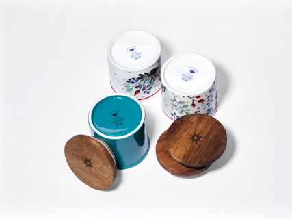 Набор банок 80 мм с деревянной крышкой (3 предмета), в подарочной упаковке, форма Стандартная, рисунок Календа, арт 42.00071.00.1, 