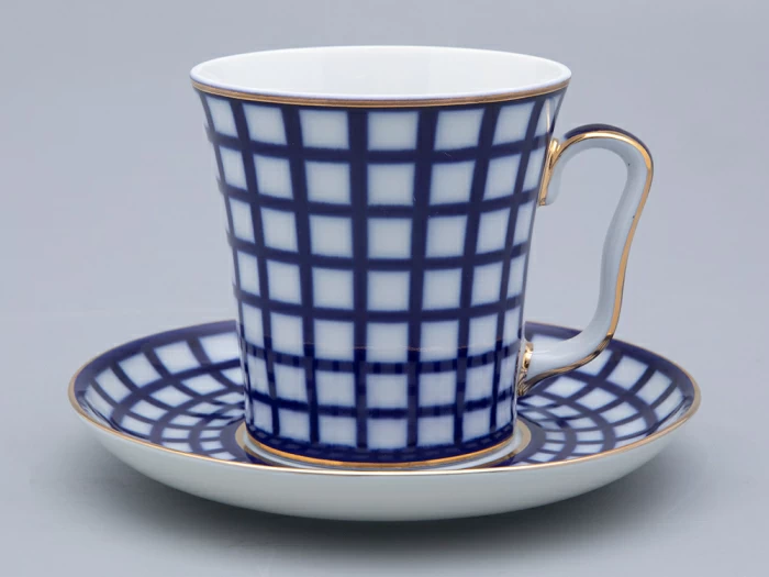 Бокал с блюдцем Ленинградский Кобальтовая клетка 360 мл арт. 81.17615.00.1, 