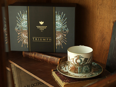 Чашка с блюдцем в подарочной упаковке, форма Охотничий, рисунок Триумф Штандарт Победы, арт. 81.32468.00.1