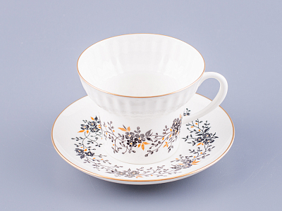 Чашка с блюдцем кофейная 155 мл.,  форма Волна, рисунок Тонкие веточки арт. 81.14403.00.1