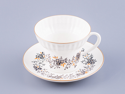 Чашка с блюдцем кофейная 155 мл.,  форма Волна, рисунок Тонкие веточки арт. 81.14403.00.1