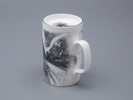 Бокал с блюдцем и крышкой 400 мл в подарочной упаковке, форма top рисунок Черный мустанг, арт 81.34276.00.1, 