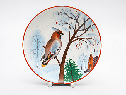 Декоративная тарелка 195 мм форма Эллипс рисунок Январский Свиристель арт. 80.80353.00.1
