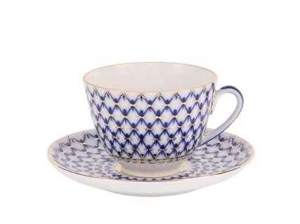 Чашка с блюдцем чайная форма Весенняя рисунок Кобальтовая сетка 250 мл арт. 81.19918.00.1, 