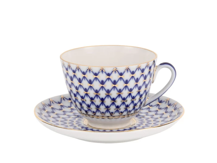 Чашка с блюдцем чайная форма Весенняя рисунок Кобальтовая сетка 250 мл арт. 81.19918.00.1, 