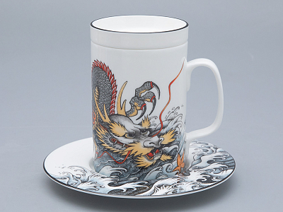 Бокал с крышкой и блюдцем в подарочной упаковке, форма top. рисунок Tattoo Dragon (Татуировка Дракон) арт. 81.31627.00.1