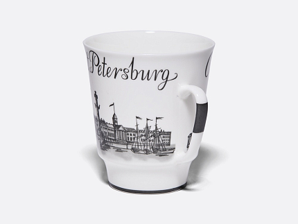 Чашка с блюдцем 165 мл, форма Майская, рисунок До свидания Петербург 1 (серый), арт. 81.34923.00.1