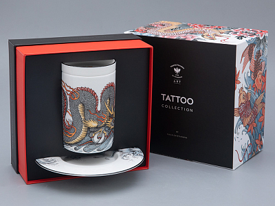 Бокал с крышкой и блюдцем в подарочной упаковке, форма top. рисунок Tattoo Dragon (Татуировка Дракон) арт. 81.31627.00.1