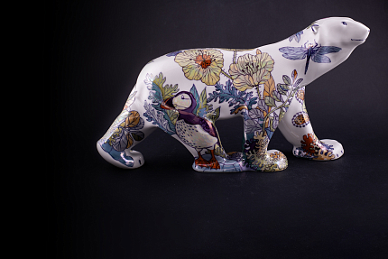 Скульптура Медведь идущий, большой размер, рисунок Цветущая Арктика 2, арт 62.16342.00.1