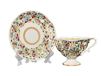 Чашка с блюдцем чайная 220 мл форма Наташа рисунок Розовые цветы арт. 81.10875.00.1