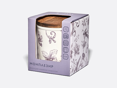 Банка с деревянной крышкой (средняя 120мм) форма Стандартная, рисунок Monplaisir Violet (Монплезир Виолет), арт 42.00060.00.1
