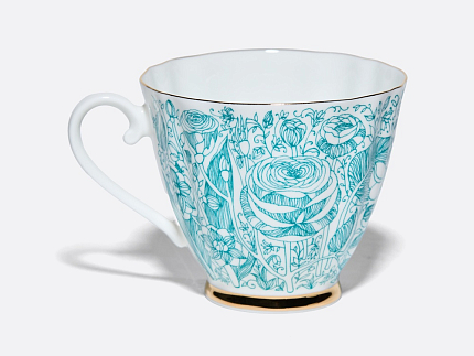 Чашка с блюдцем чайная 200 мл форма Гвоздика рисунок Лето Зеленое арт. 81.20071.00.1