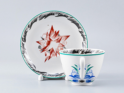 Чашка с блюдцем чайная форма Весенняя рисунок Серп, молот и шестерня, арт. 81.27947.00.1