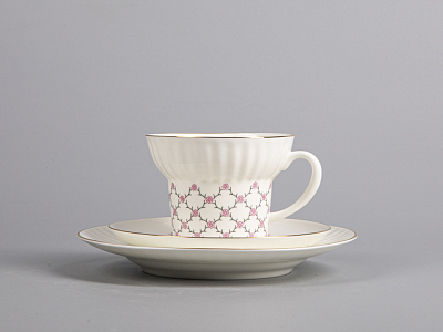 Трехпредметный комплект чайный форма Волна рисунок Розовая сетка 155 мл арт. 81.14622.00.1