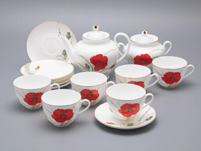 Сервиз чайный форма Весенняя 2 рисунок Маки на 6 персон 14 предметов, арт. 81.34140.00.1, 