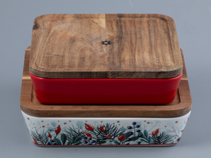 Набор для запекания с деревянной крышкой ( 2 предм.квадратные ) форма Стандартная рисунок Календа арт. 42.00043.00.1, 