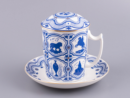 Бокал с блюдцем и с крышкой 380 мл форма Снежное утро рисунок Сувенир арт. 81.14830.00.1