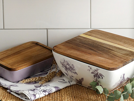 Банка с деревянной крышкой (высокая) форма Стандартная, рисунок Monplaisir Violet, в упаковке, арт 42.00061.00.1