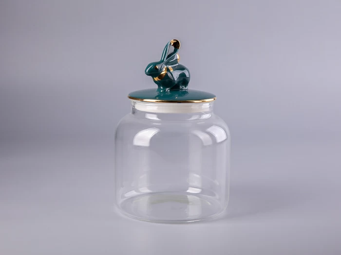 Подарочный набор Банка с фарфоровой крышкой Кролик изумруд арт. 14.10075.07, 