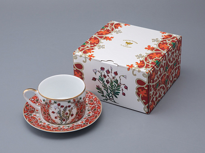 Чашка с блюдцем 250 мл в подарочной упаковке форма Соло рисунок Клюква заповедная, арт. 81.34280.00.1