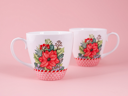 Набор бокалов с блюдцем 2шт форма Весна, рисунок Зимняя история (розовый) арт. 81.11374.00.1