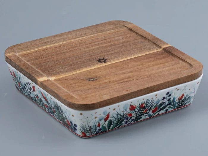 Набор для запекания с деревянной крышкой ( 2 предм.квадратные ) форма Стандартная рисунок Календа арт. 42.00043.00.1, 