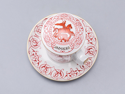 Бокал с блюдцем и крышкой 380 мл, форма Снежное утро, рисунок Сувенир Московский, арт. 81.34815.00.1