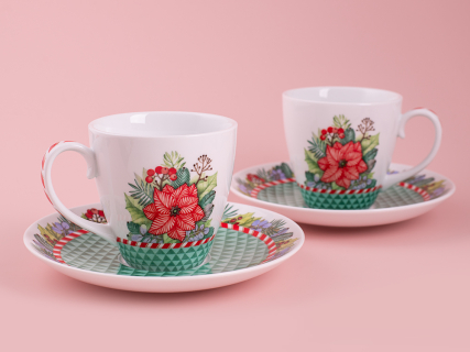 Набор бокалов с блюдцем 2шт форма Весна, рисунок Зимняя история (зеленый) арт. 81.11373.00.1, 