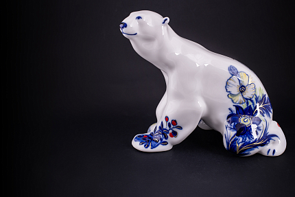 Скульптура Медведь сидит, большой размер, рисунок Флора Арктики, арт 62.16416.00.1