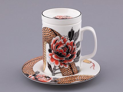 Бокал с блюдцем и крышкой в подарочной упаковке, форма top, рисунок TATTOO SERPENTA , арт. 81.32804.00.1