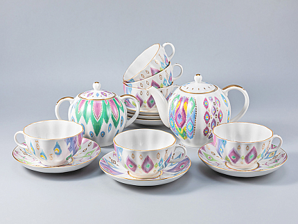 Сервиз чайный форма Тюльпан рисунок Перо павлина, 6 персон 14 предметов, арт. 81.27962.00.1