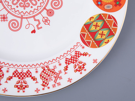 Блюдо круглое 310 мм форма Премиум рисунок Петушки-гребешки, арт 80.49803.00.1