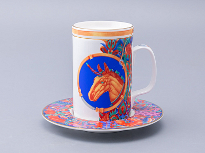 Бокал с блюдцем и крышкой 400мл в подарочной упаковке, форма Топ, рисунок Единорог, арт. 81.34424.00.1