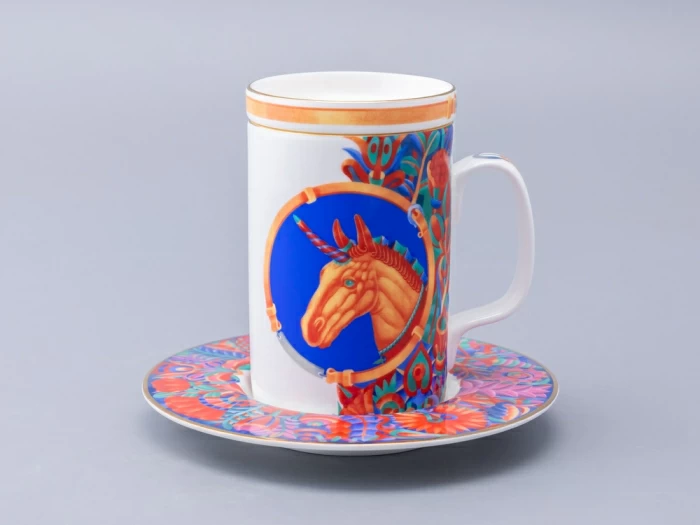 Бокал с блюдцем и крышкой 400мл в подарочной упаковке, форма Топ, рисунок Единорог, арт. 81.34424.00.1, 