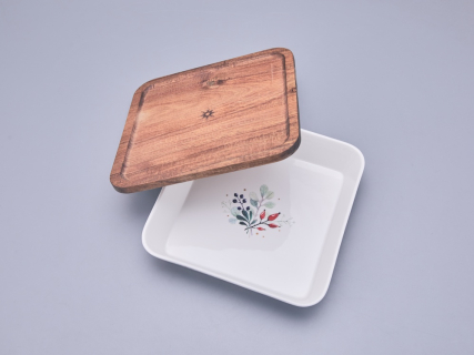 Набор для запекания с деревянной крышкой (2 предмета) в подарочной упаковке, форма Стандартная, рисунок Календа, арт 42.00075.00.1, 