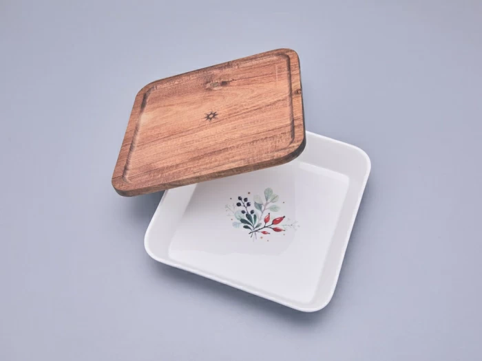 Набор для запекания с деревянной крышкой (2 предмета) в подарочной упаковке, форма Стандартная, рисунок Календа, арт 42.00075.00.1, 