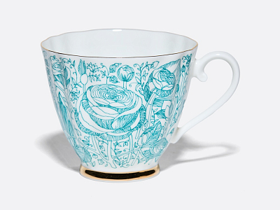 Чашка с блюдцем чайная 200 мл форма Гвоздика рисунок Лето Зеленое арт. 81.20071.00.1