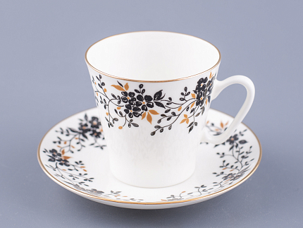 Чашка с блюдцем кофейная 80 мл., форма  Черный кофе, рисунок  Тонкие веточки  арт. 81.13635.00.1