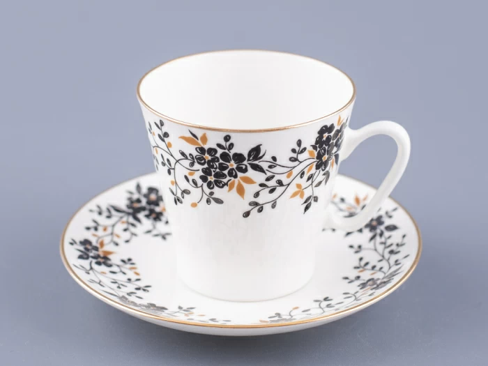 Чашка с блюдцем кофейная 80 мл., форма  Черный кофе, рисунок  Тонкие веточки  арт. 81.13635.00.1, 