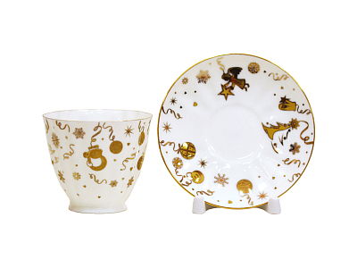 Чашка с блюдцем кофейная 200 мл.,  форма Гвоздика,  рисунок Веселый праздник арт. 81.19272.00.1