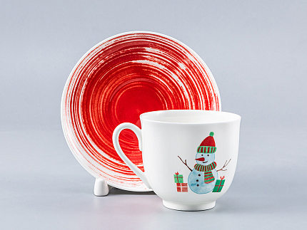 Чашка с блюдцем форма Ландыш рисунок Снеговик, арт. 81.28061.00.1