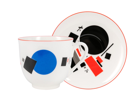 Чашка с блюдцем кофейная 180 мл.,  форма Ландыш,  рисунок Калейдоскоп с синим и черным диском арт. 81.26690.00.1, 